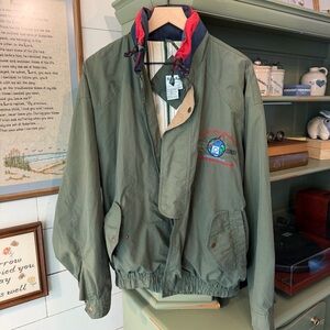 Vintage 90s Industrial Workwear Bomber Jacket XL Olive Green Safety Elbow Patch